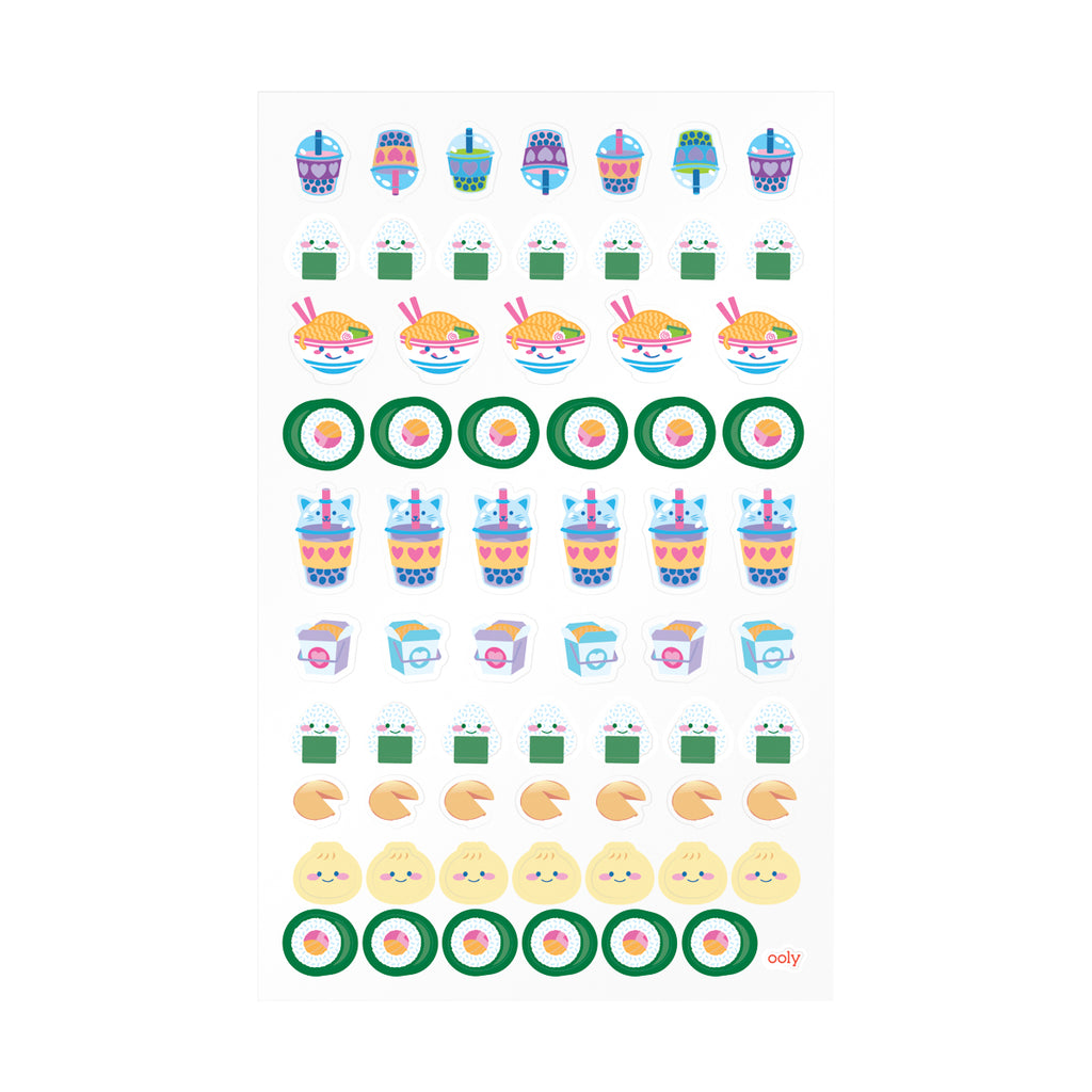 a set of stickers featuring various ramen and sushi illustrations