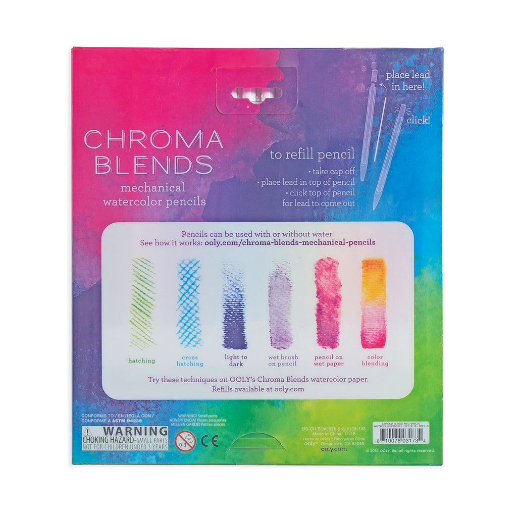 the back of the package showing different watercolor techniques