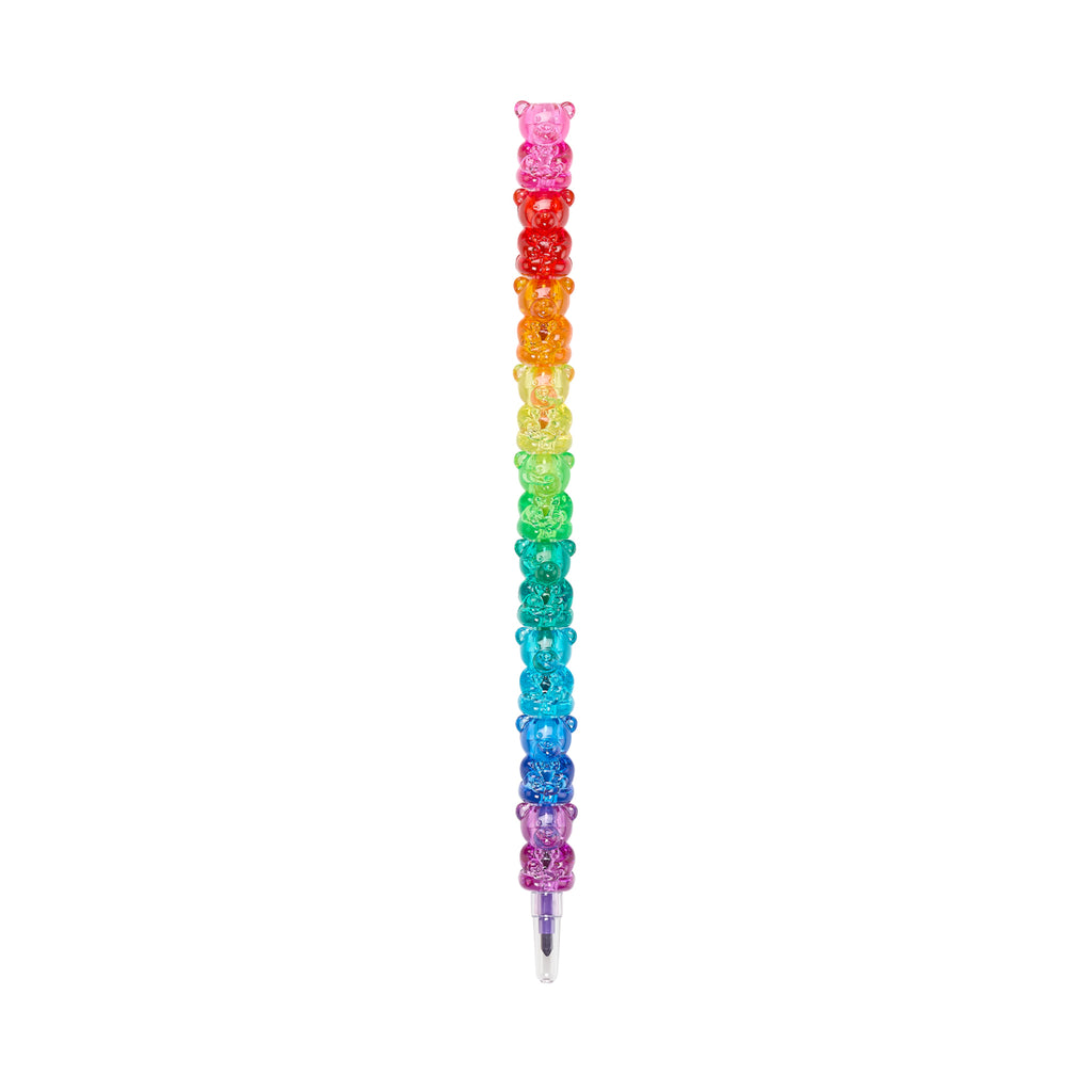 multicolored nonedible gummy bear crayons stacked on one another to form one crayon