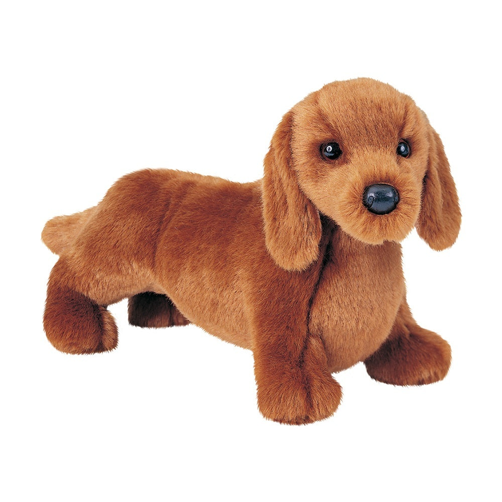 a red dachshund stuffed toy