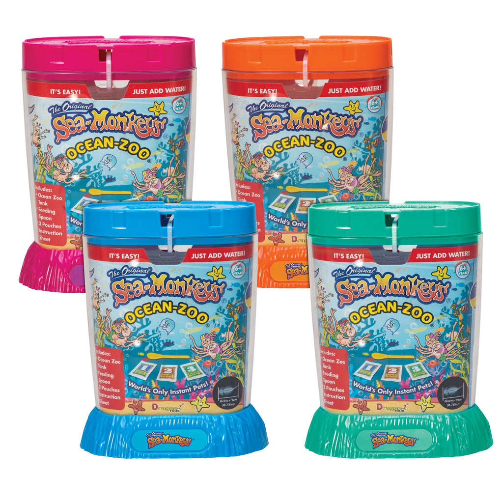 The red, orange, blue, and green assortment of sea-monkeys ocean zoo
