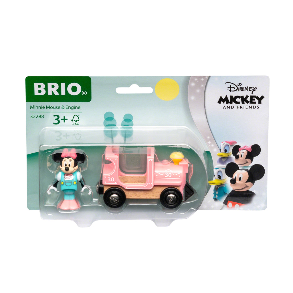 the package showing a minnie mouse figure and a pink train engine