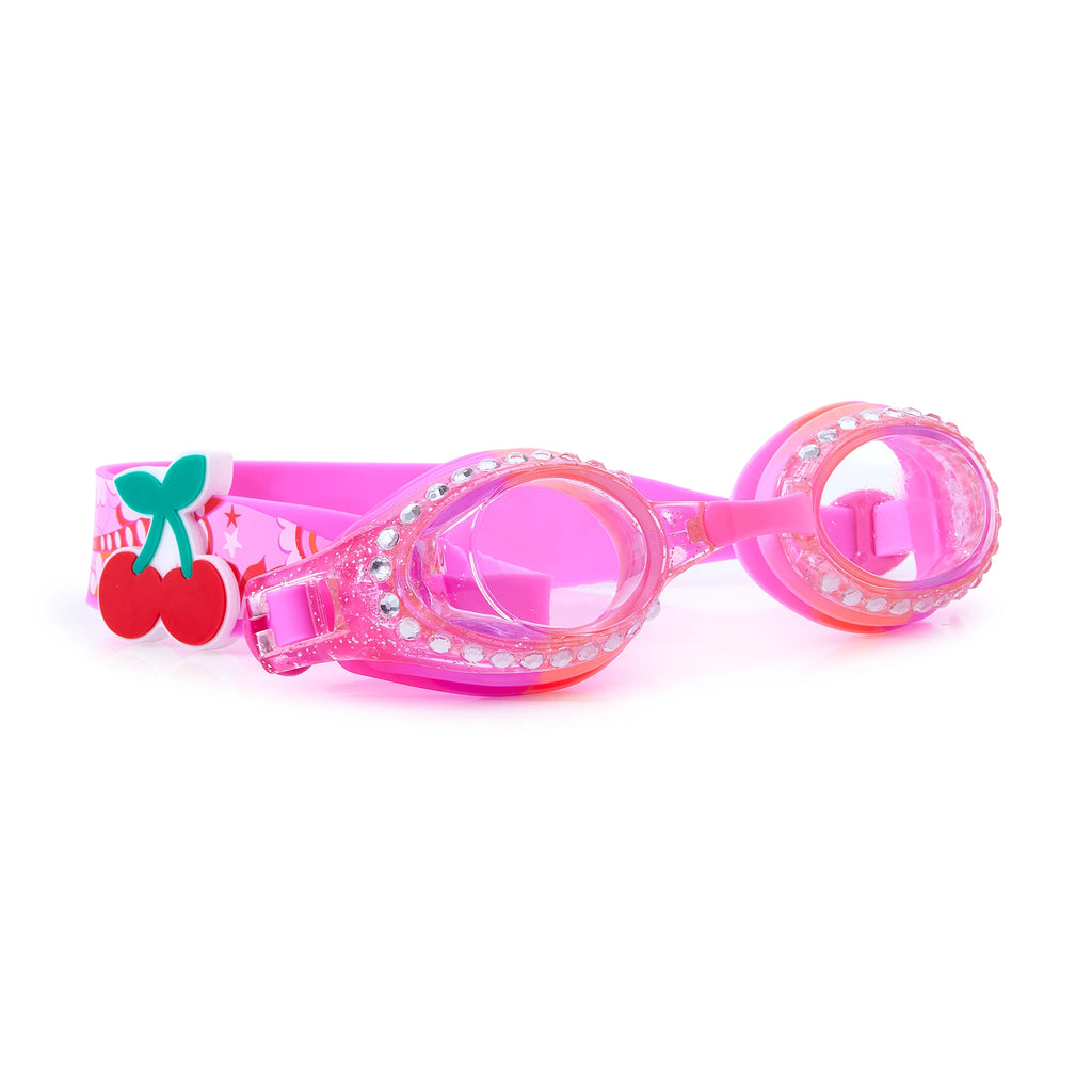 glittery pink swim goggles