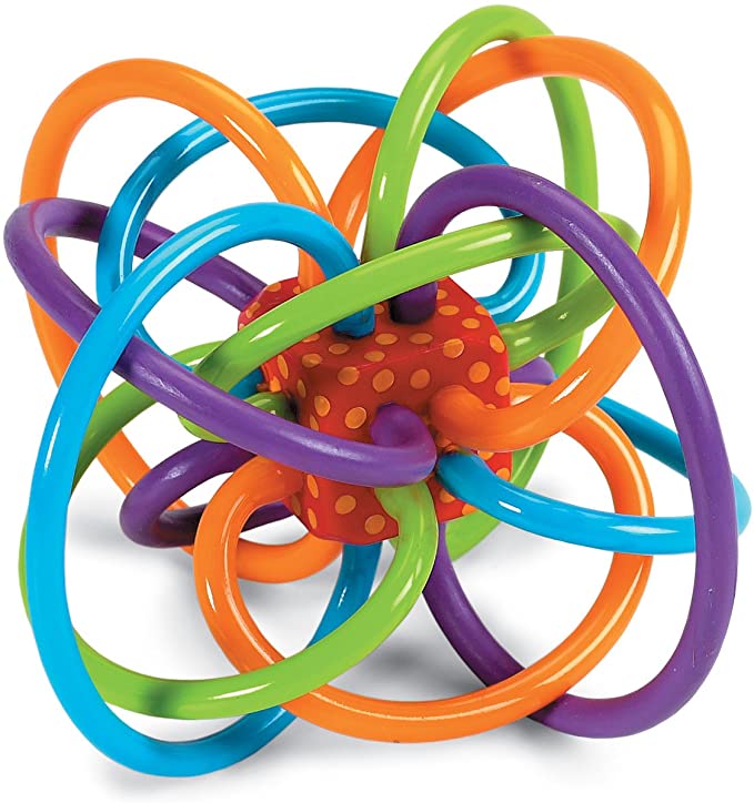 photo of multicolored interwoven clutching rings baby toy