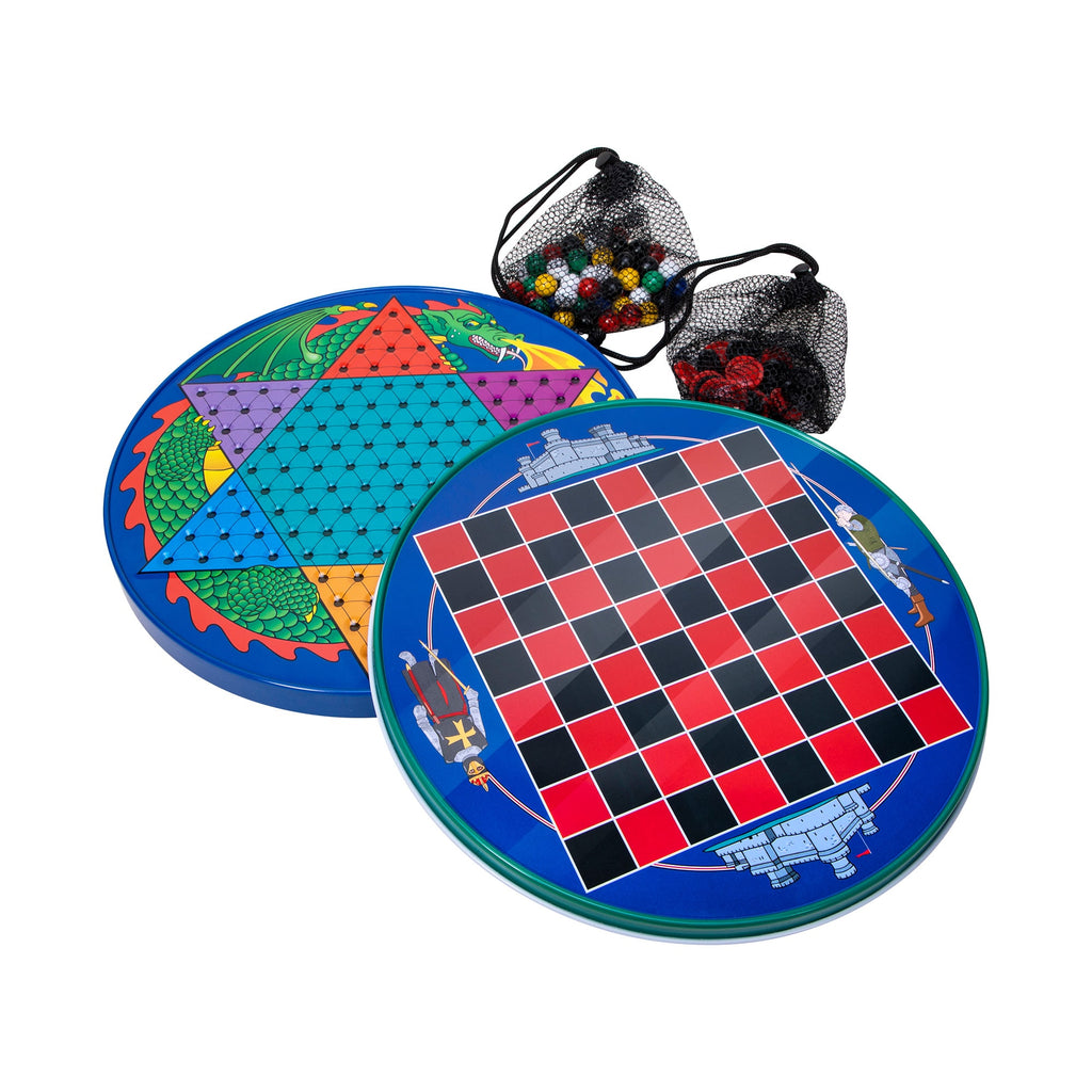 the complete set includes two boards and two bags with playing pieces