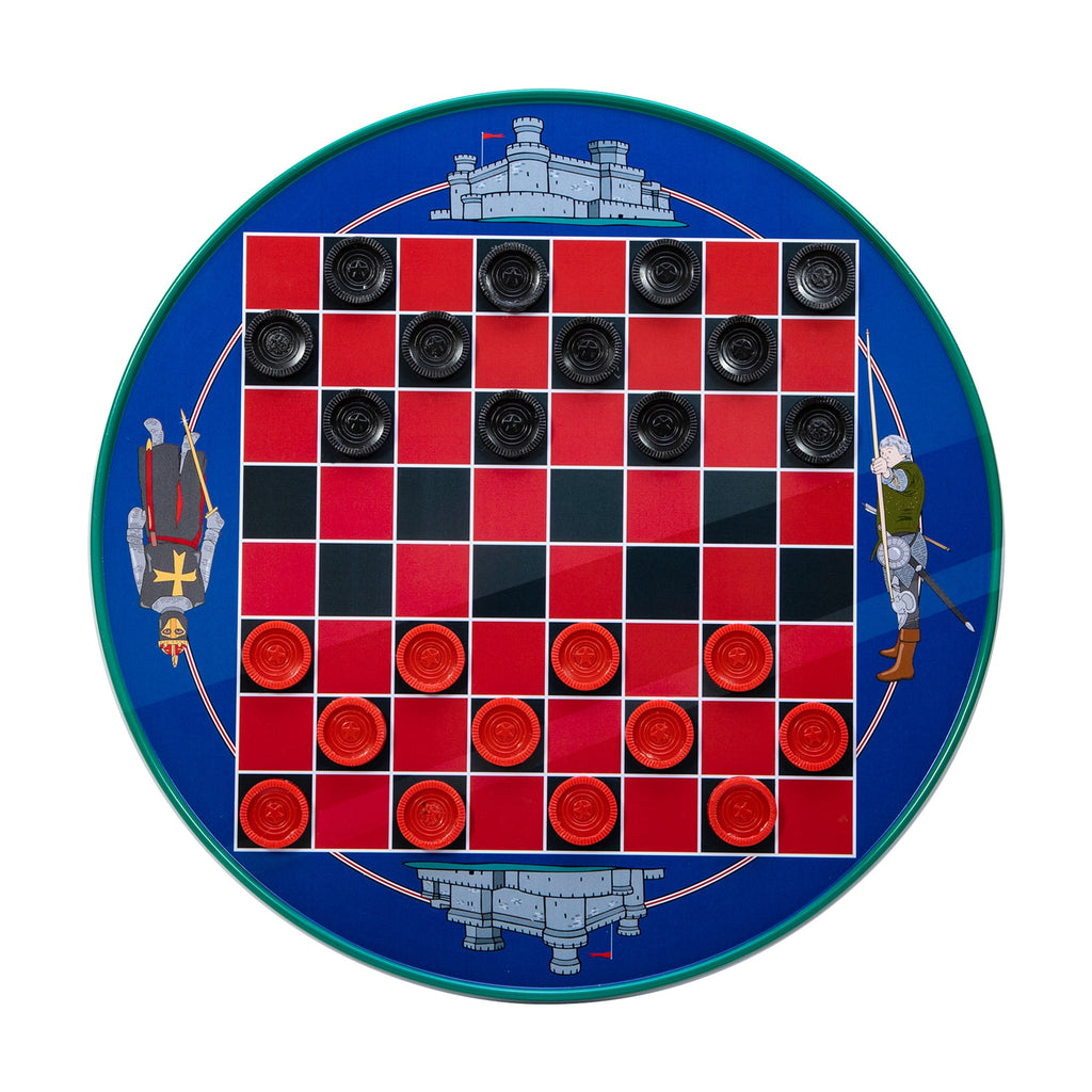 the checkers board with pieces