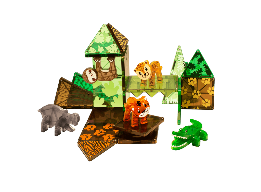 a different set up of magna tile pieces featuring jungle animals