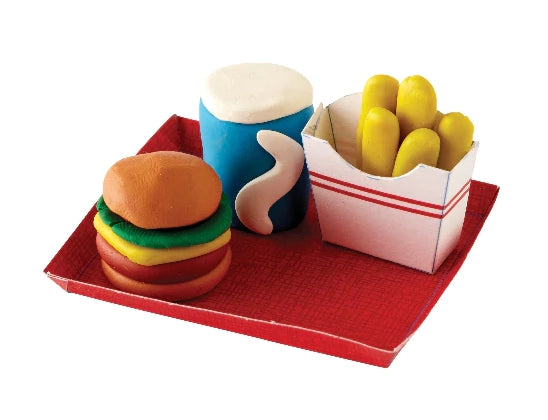 erasers made to look like a burger, fries, and shake