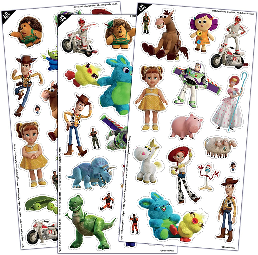 three sheets of toy story color forms