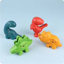 photo of blue, red, green and yellow wooden dinosaurs