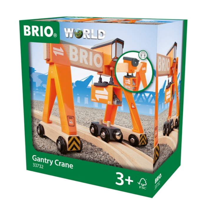 the orange gantry crane lowering freight onto a car