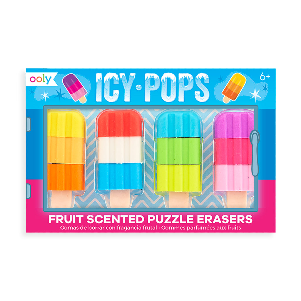 the package showing segmented erasers that look like multicolored popsicles