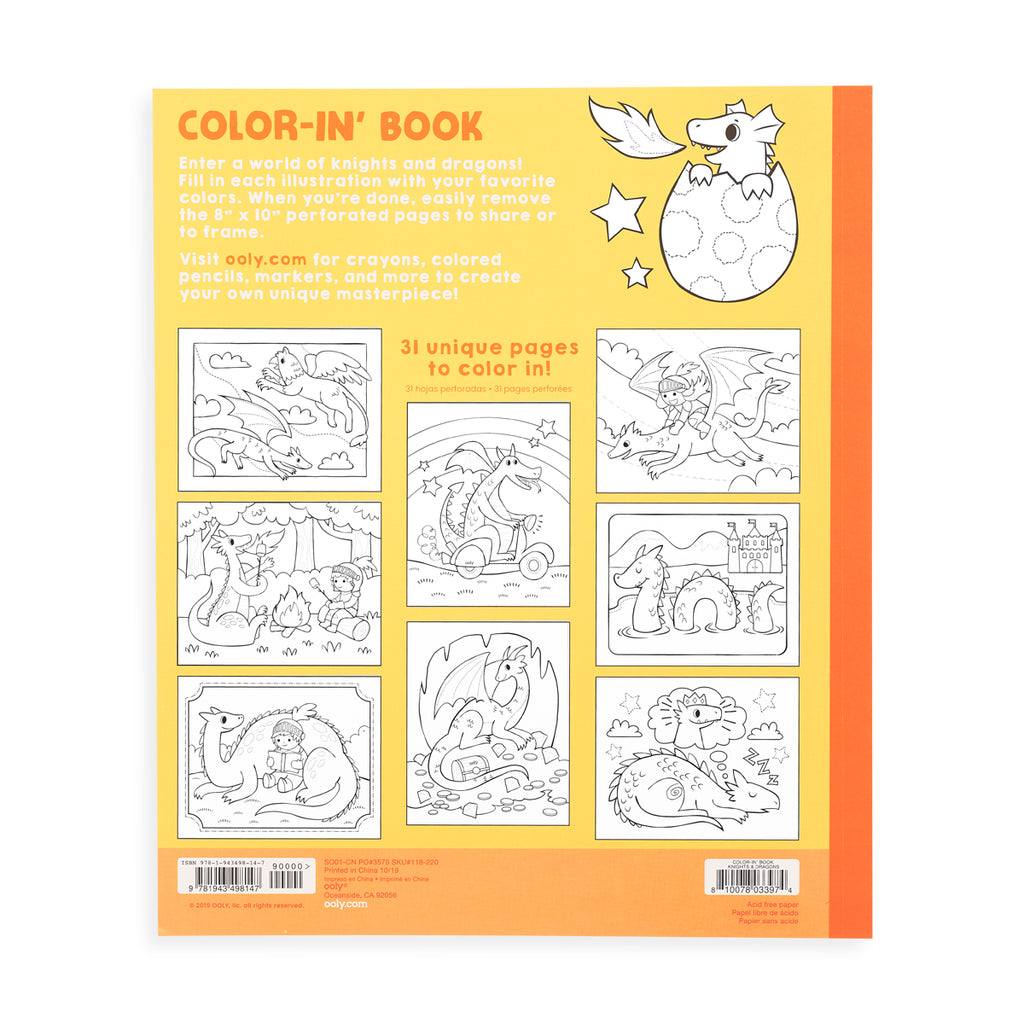 the back cover showing various pages to color