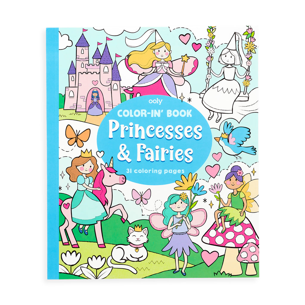 the cover showing cute illustrations of princesses, fairies, a unicorn, castle, and cat