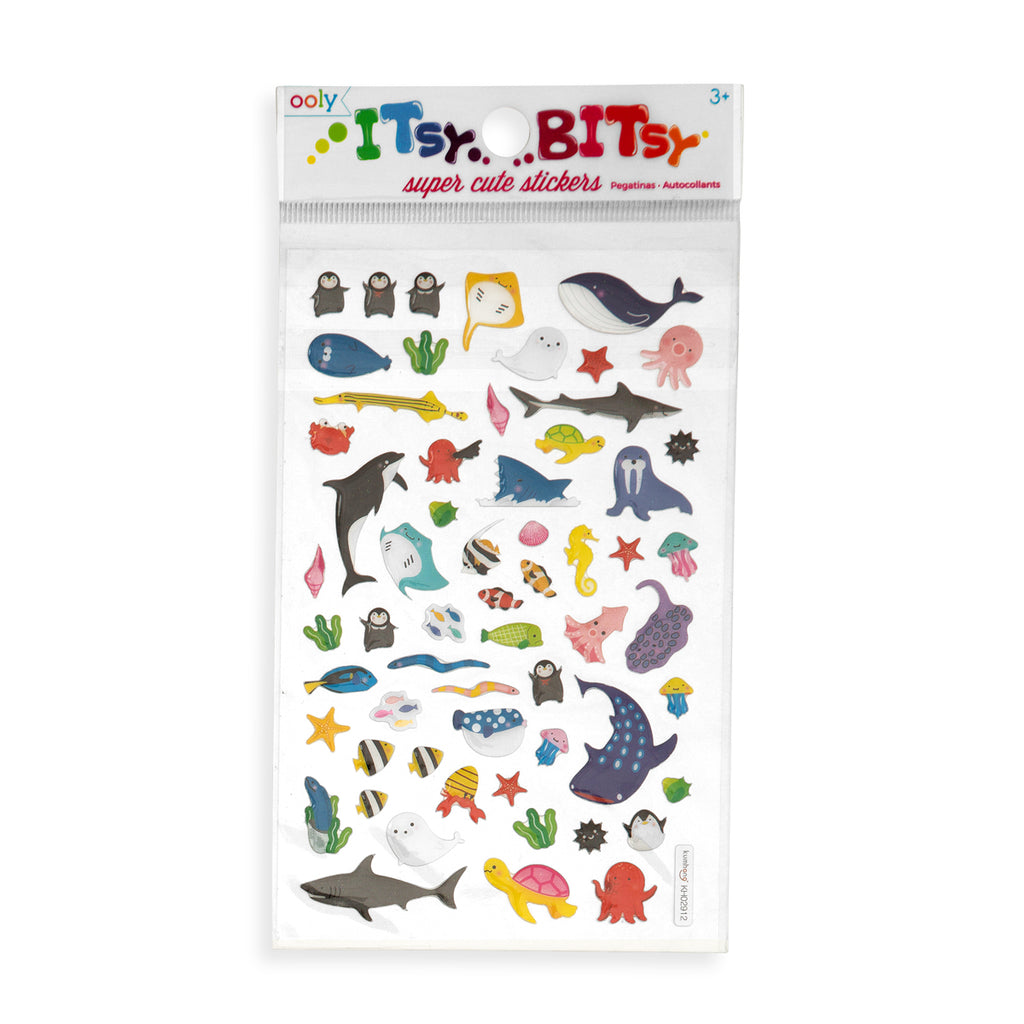the package showing a variety of stickers of various marine life