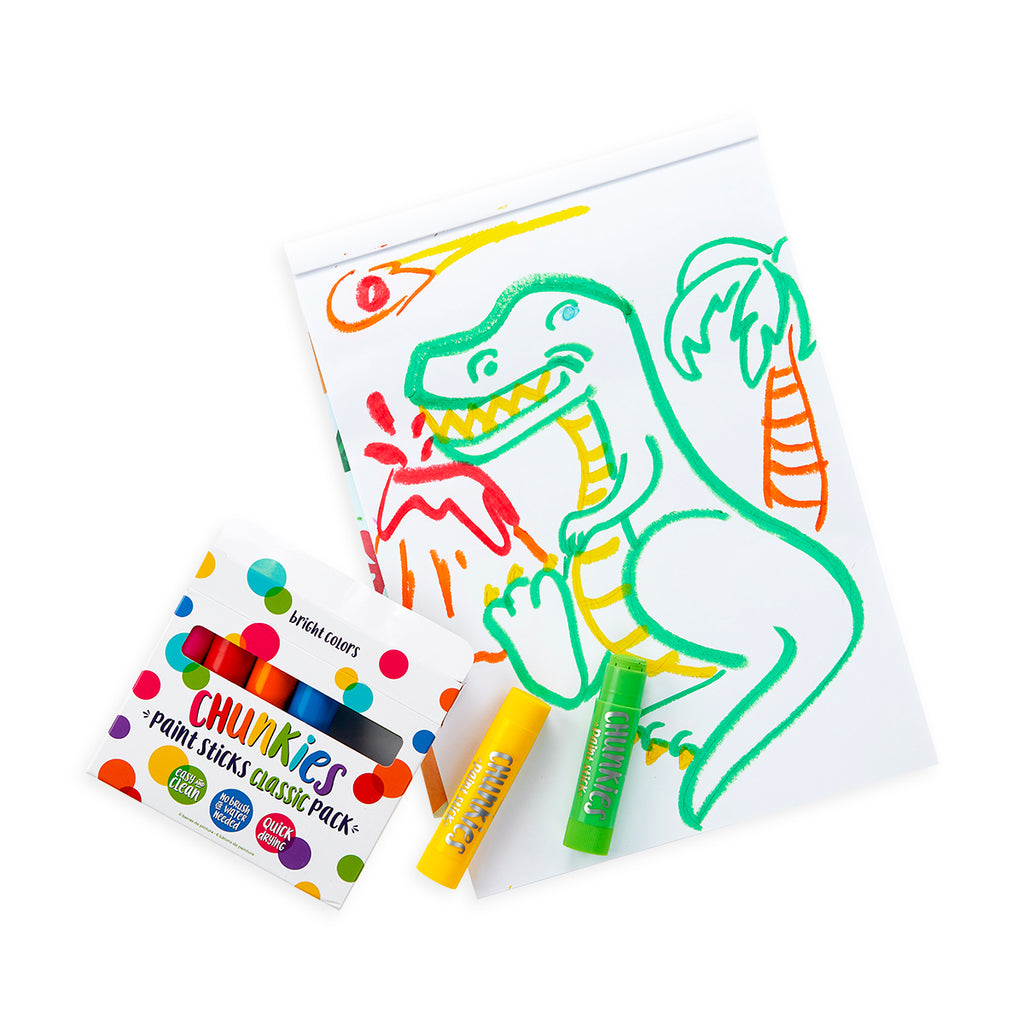 a dinosaur drawing made with the paint sticks