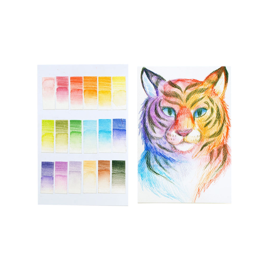 a watercolor tiger and paint swatches