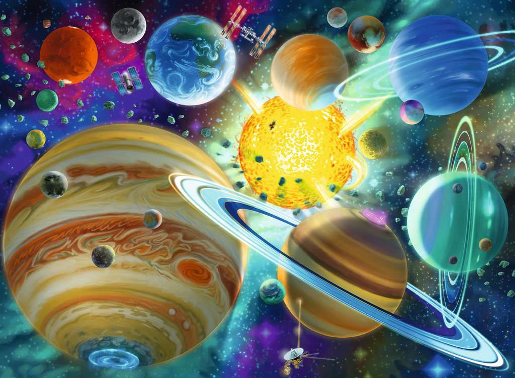 the puzzle art showing various planets and the sun against a space background