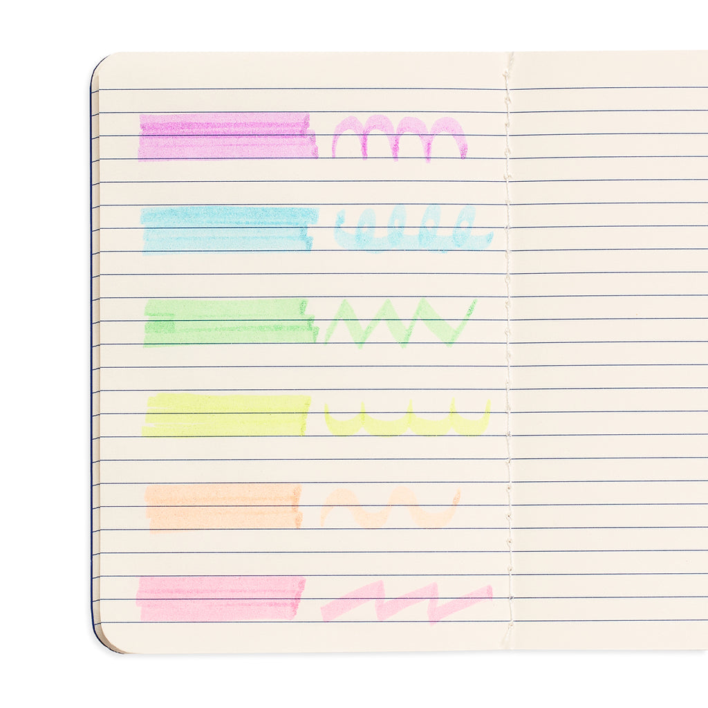 6 colored swatches in a notebook