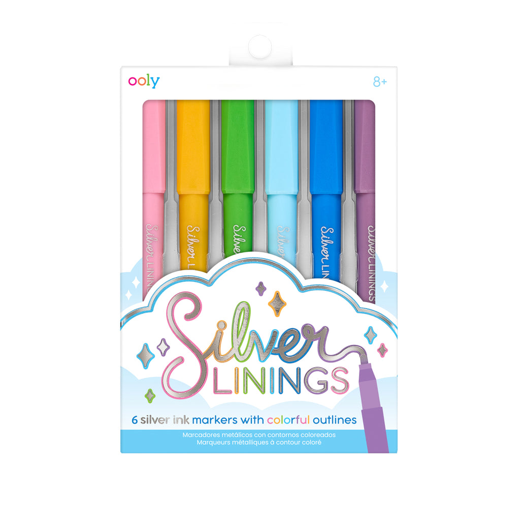 the package showing 6 silver ink markers in various colors
