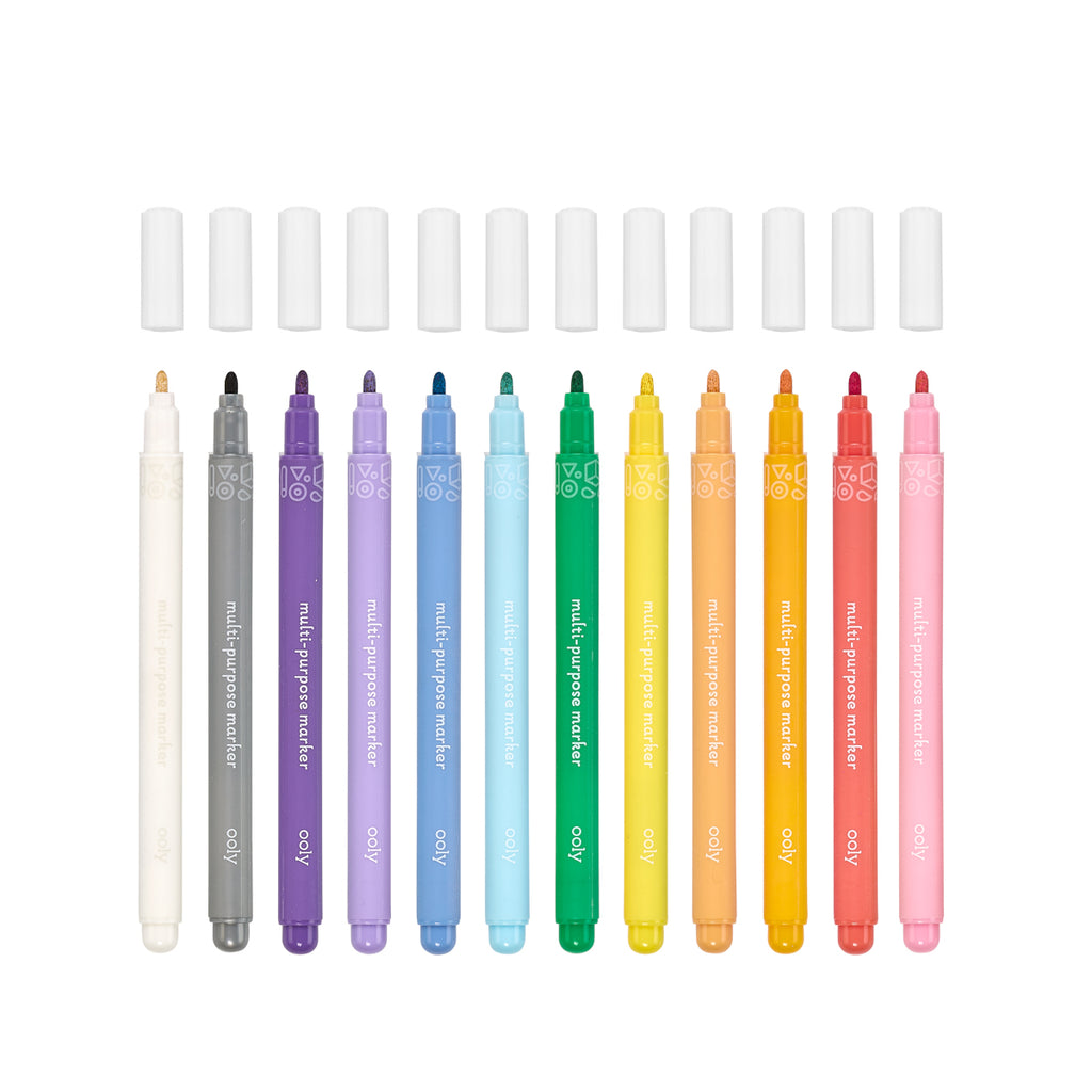 12 multicolored markers with caps removed