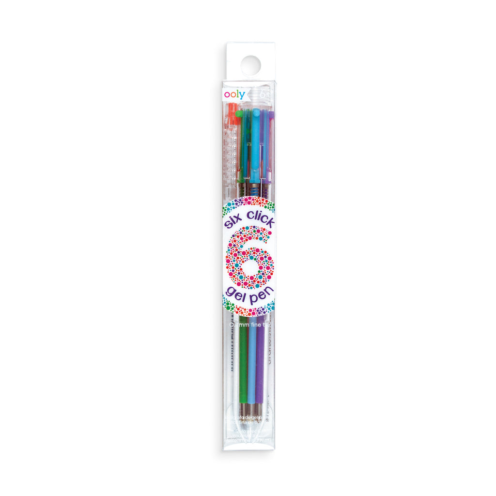 the package showing the six click gel pen