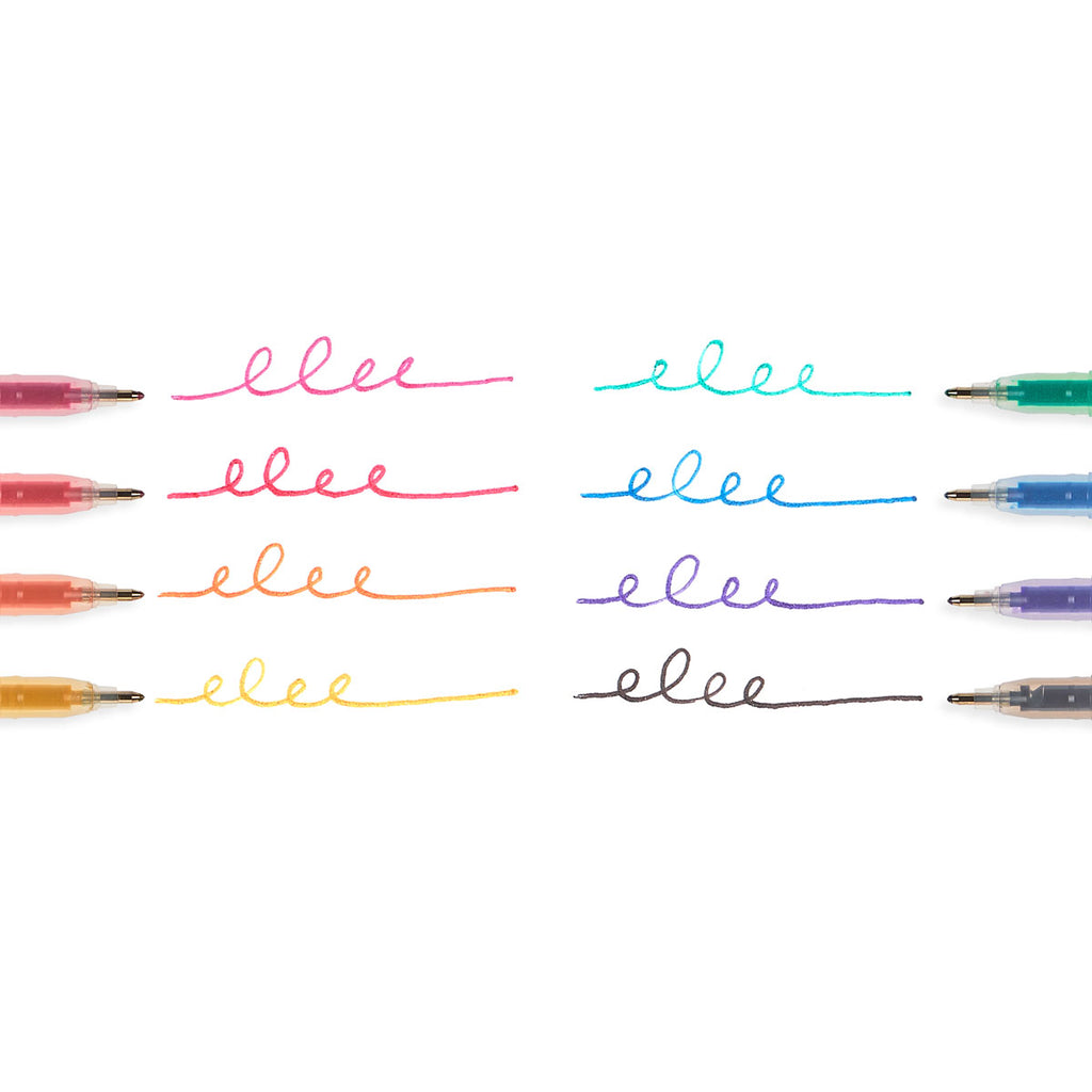 the 8 gel pens with swatches of how the ink looks