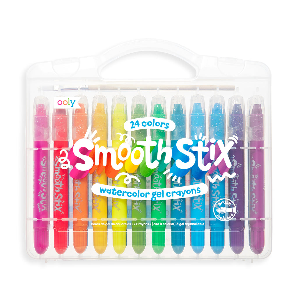 the pack showing the 24 colors of the watercolor gel crayons