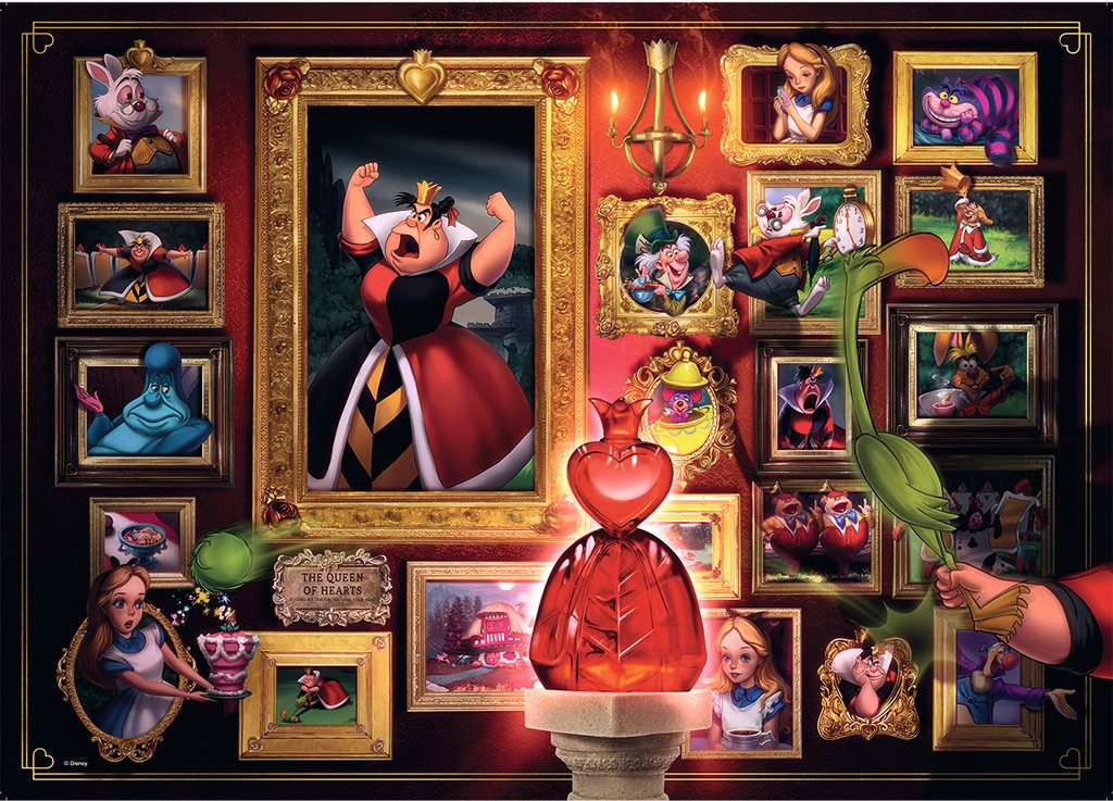 the puzzle art showing various framed pictures of characters from disney's alice in wonderland
