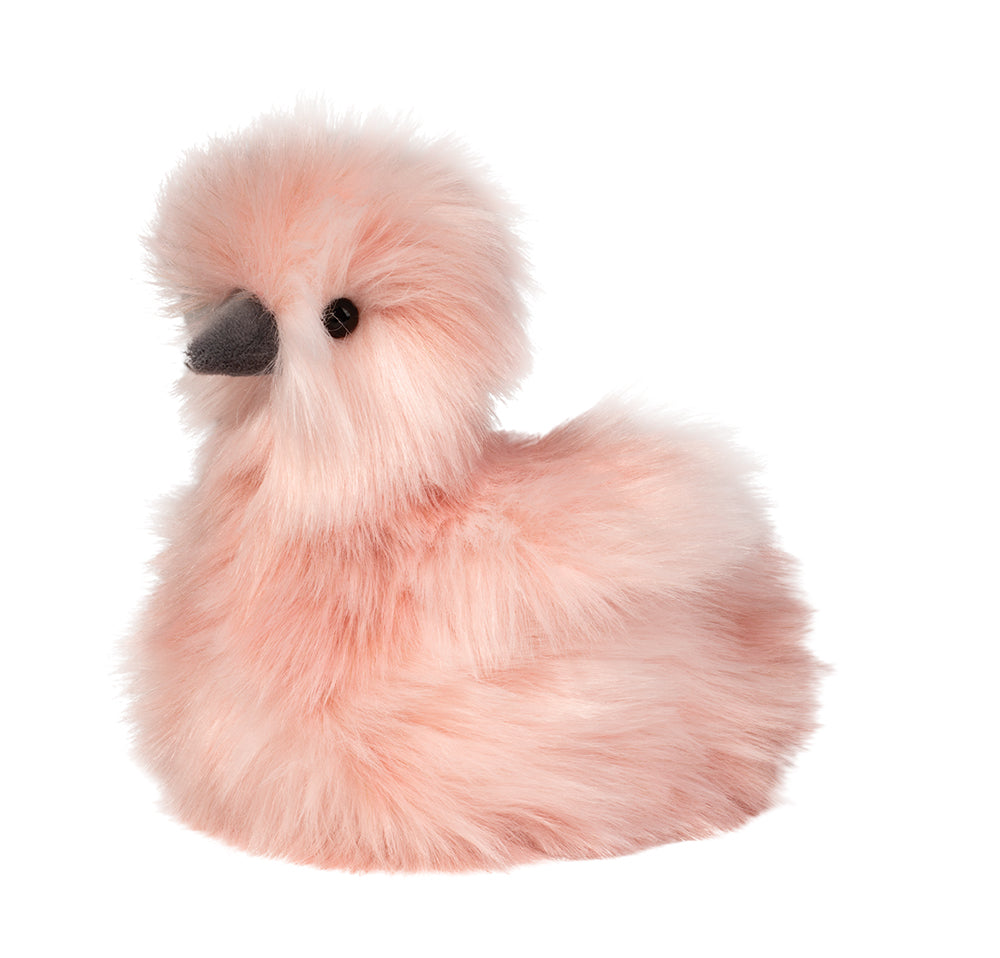 a fuzzy pink chick stuffed toy