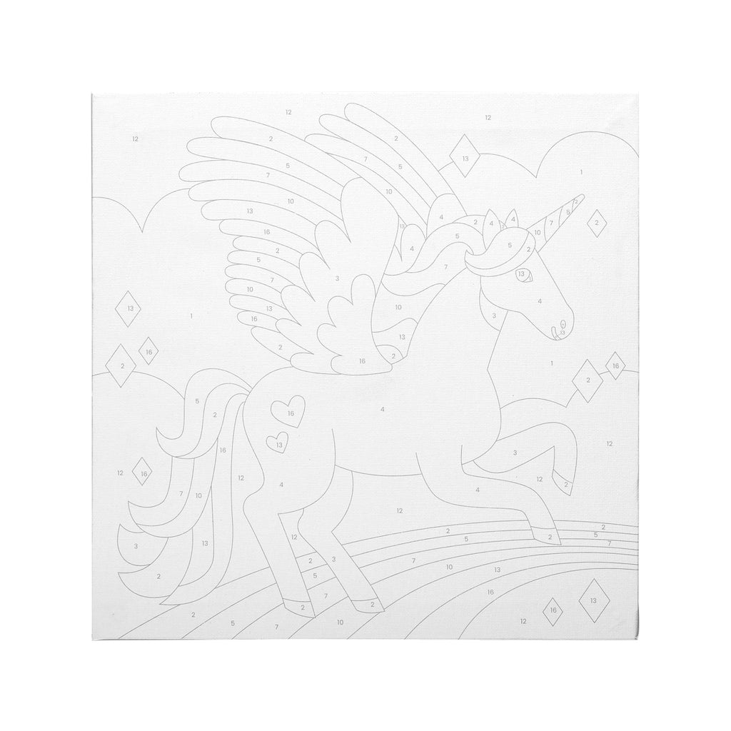 the unpainted unicorn on a canvas