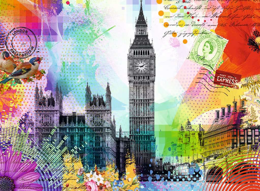 puzzle art showing postcard of Big Ben, London