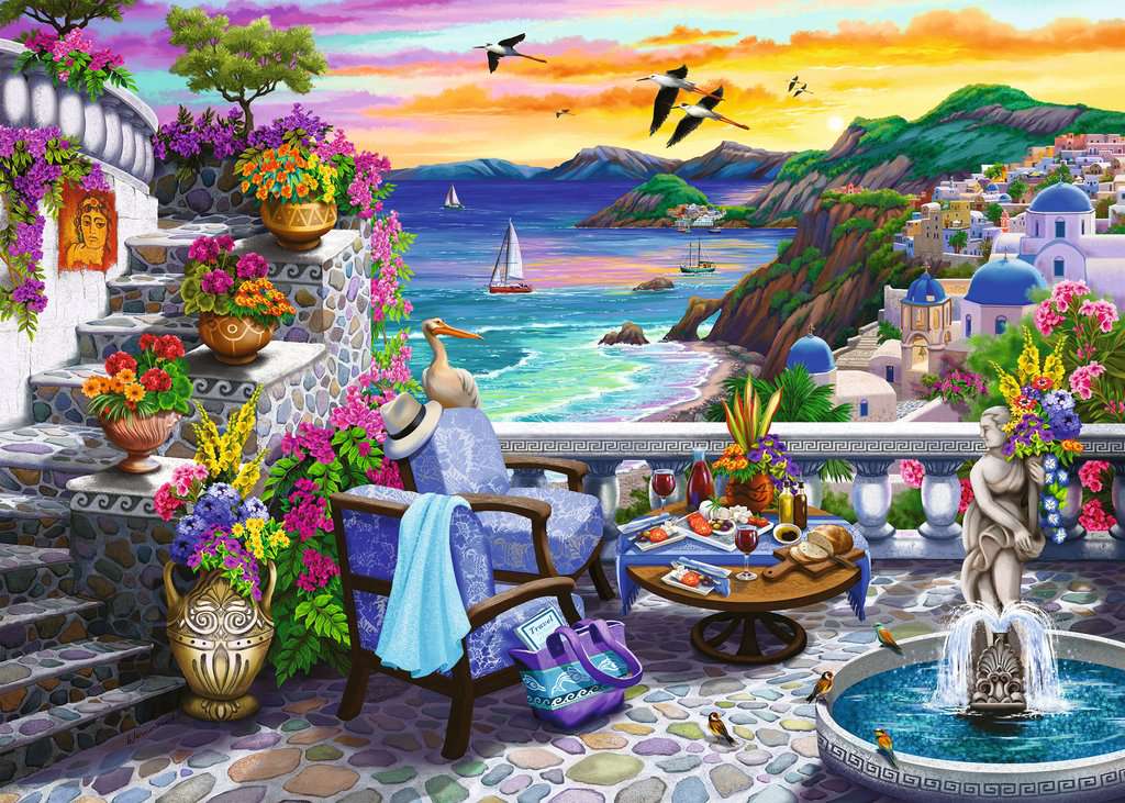 puzzle art showing scenic mediterranean sunset