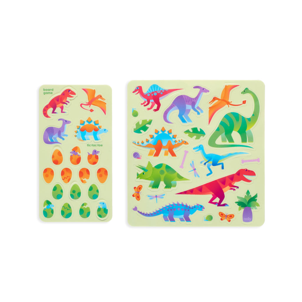 two sets of sticker sheets with dinosaurs, prehistoric plants, and dinosaur eggs