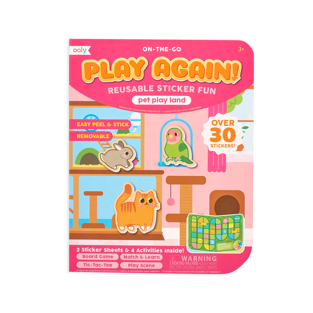 the cover showing stickers of a cat, rabbit, and bird in a house setting