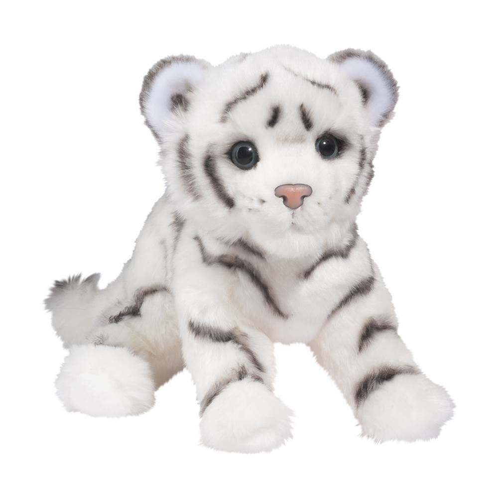 a black and white tiger cub stuffed toy