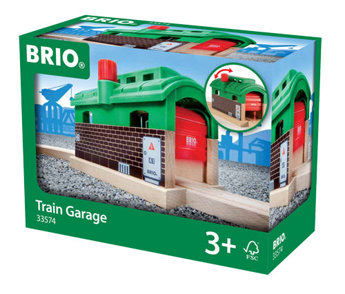 the package showing the green train garage with moving garage door