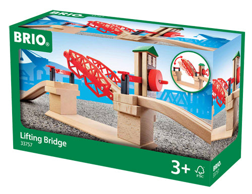 the package showing wooden red lifting bridge and crank