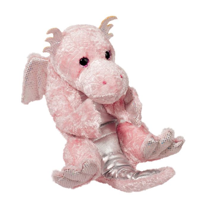 pink dragon with silver glittery horns, wings, tail