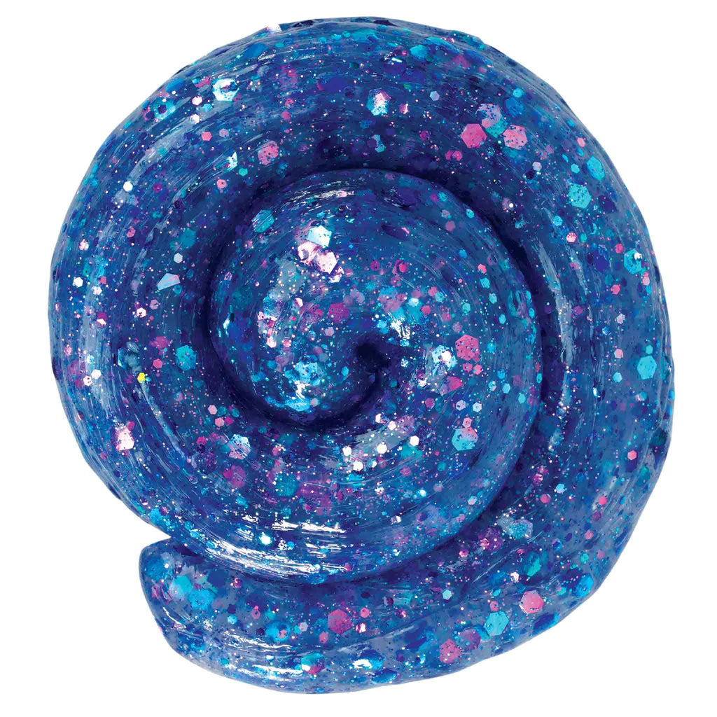 a close up of the blue sparkly putty