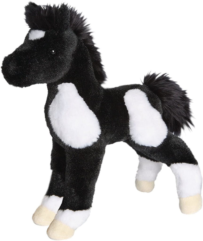 a black and white horse foal stuffed toy