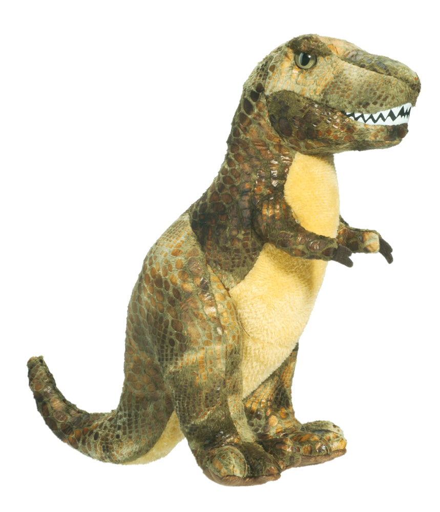 a green tyrannosaurus rex stuffed toy