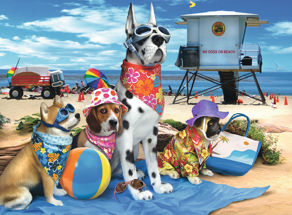 the puzzle art showing dogs on a beach