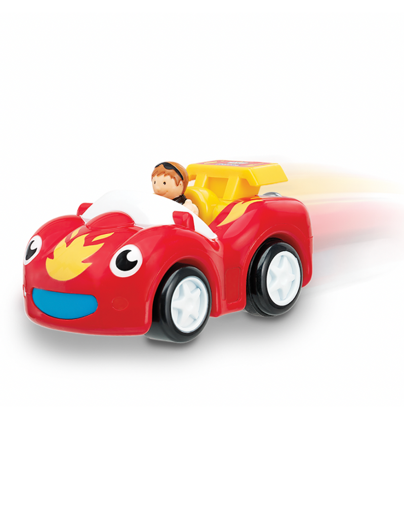 the red car with the figure in it
