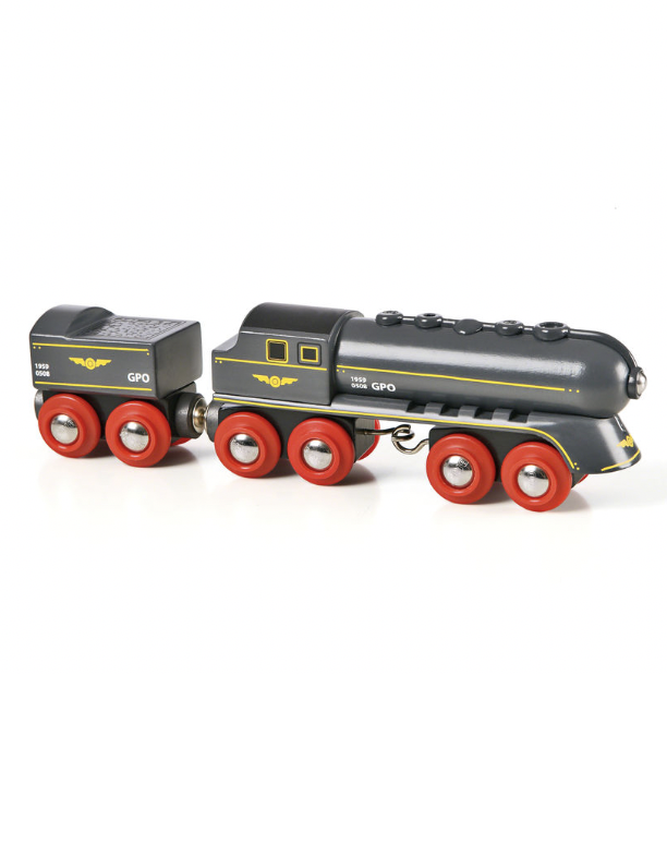 the wooden streamlined engine and coal car
