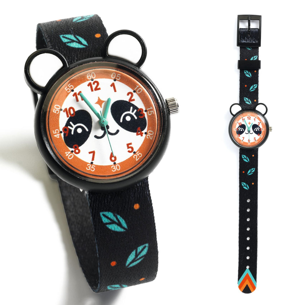 a black watch with a panda face on the watch's face