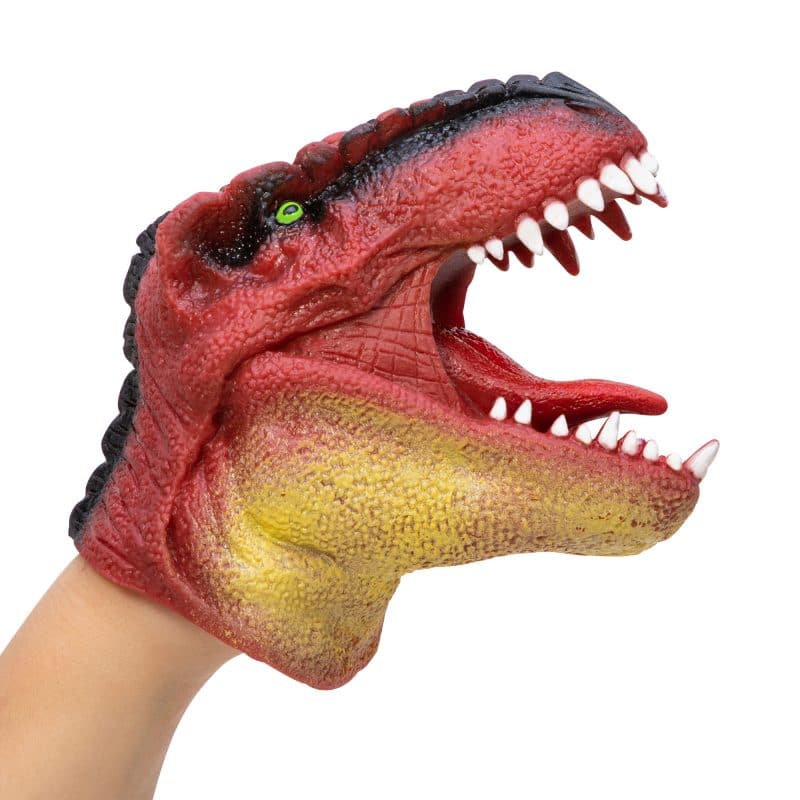 the red dinosaur hand puppet