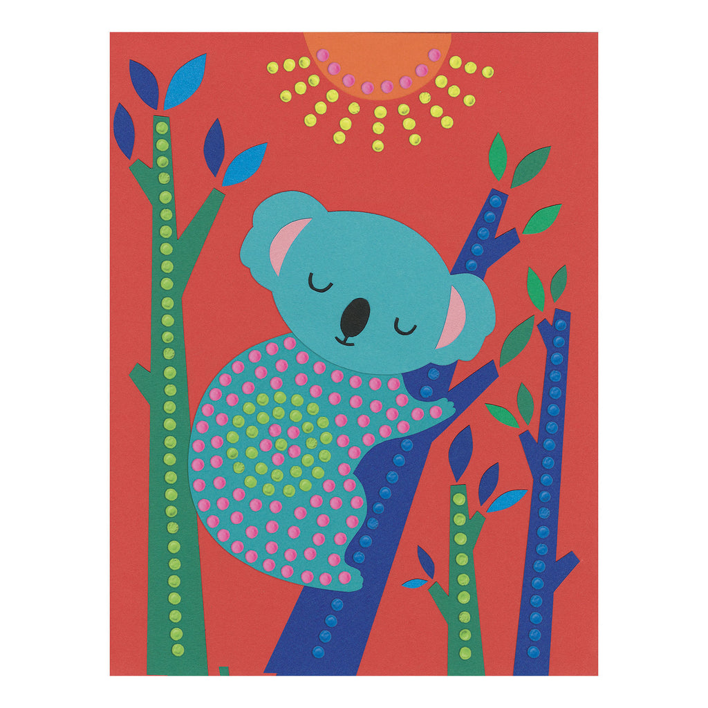 a koala bear illustration with painted pointalism dots