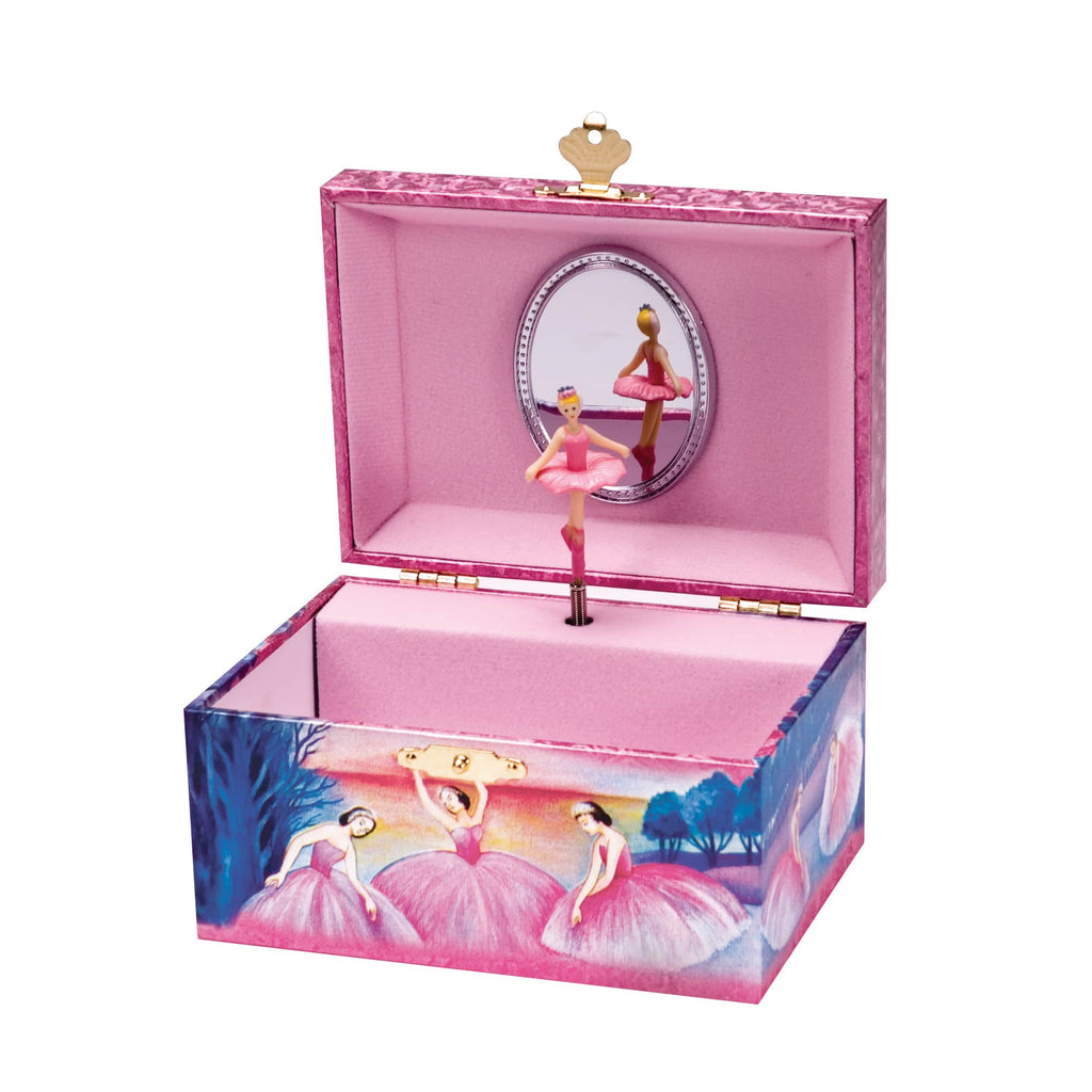 the open jewelry box with a ballerina in front of a mirror