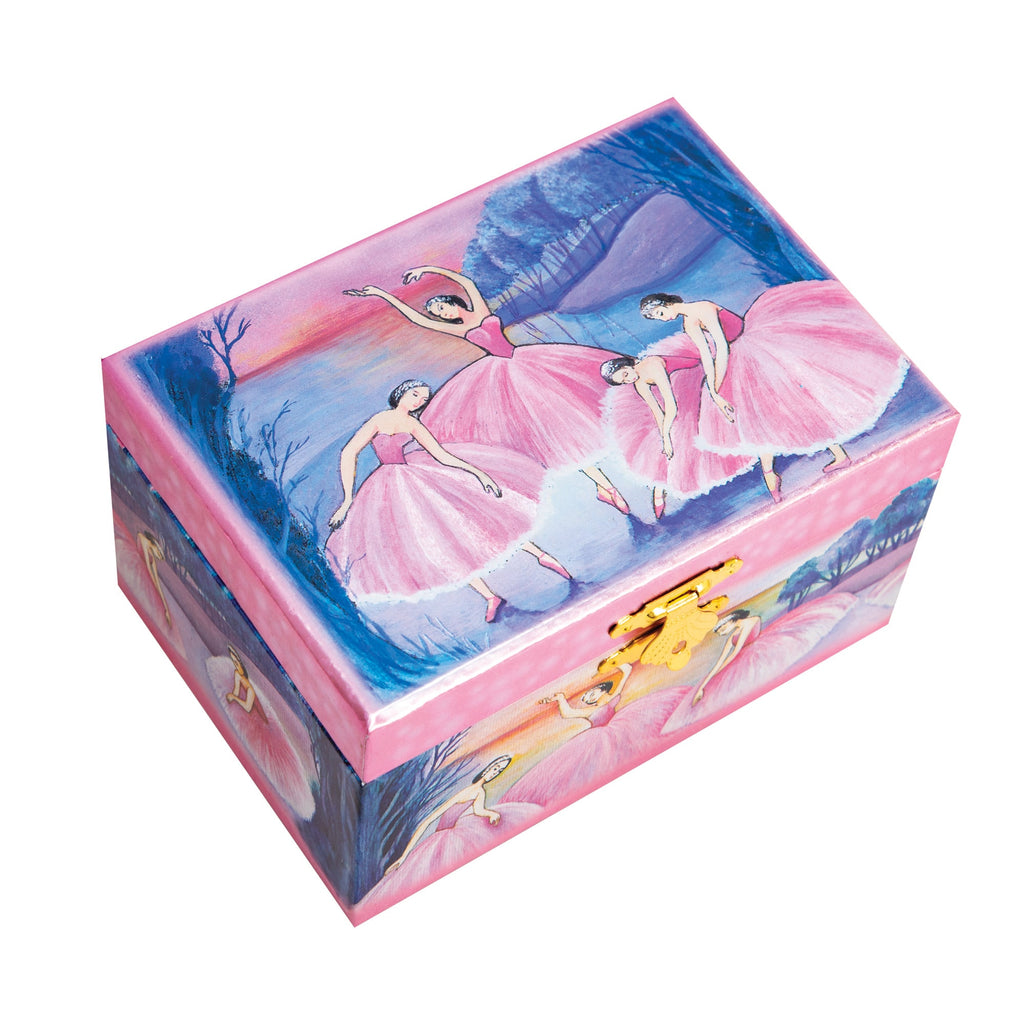 the closed ballerina jewelry box with ballerinas painted on it
